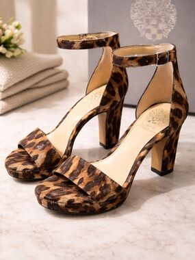 Vince Camuto Leopard-Print Ankle-Strap Block Heels - Black & Brown